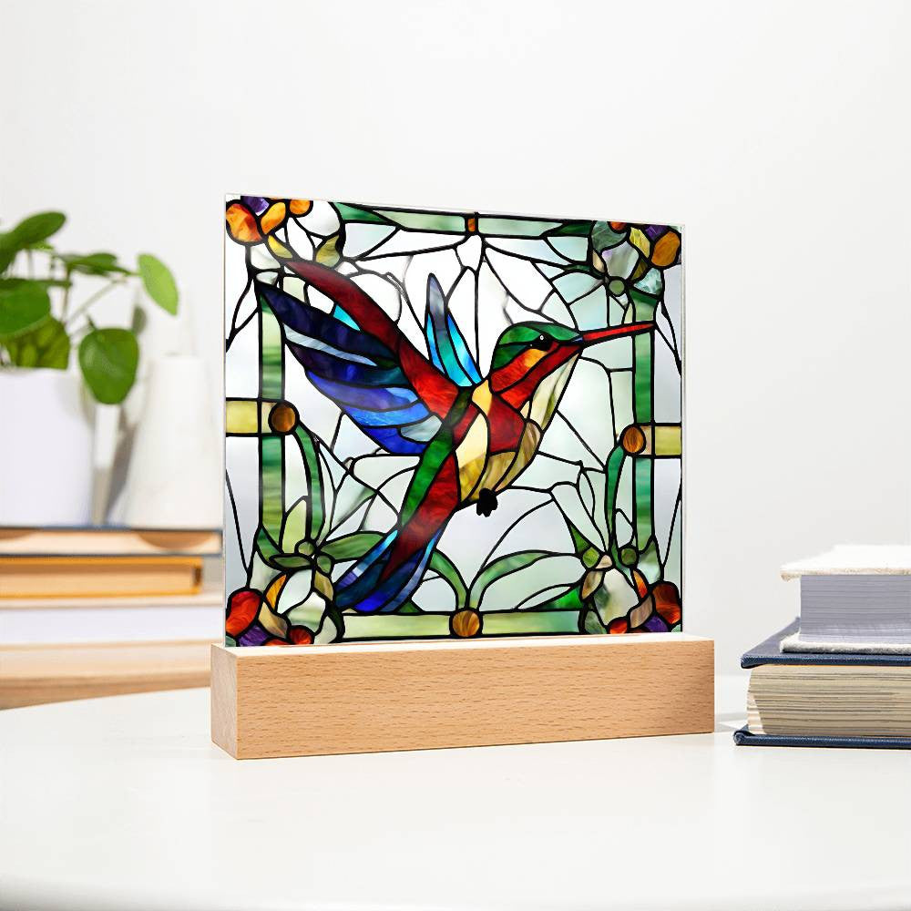 Hummingbird Acrylic Plaque, Gift for Mom or Grandma, Christmas, Birthday, Bird Lover Gifts,  Stained Glass Art, Hummingbird Gift, Nature lover-[Heartfelt Family Gift]