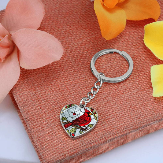 Cardinal Engraved Heart Keychain-[Heartfelt Family Gift]