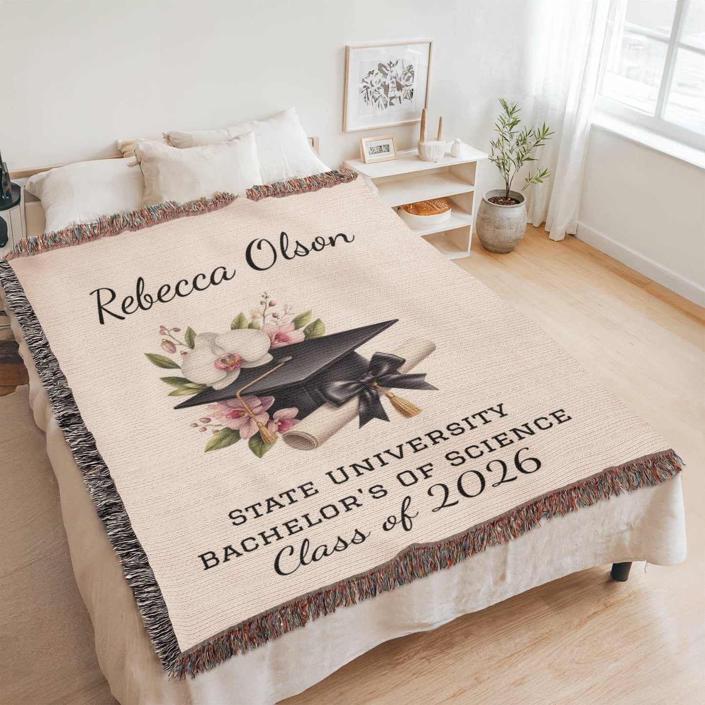 College Graduation Throw Blanket, Class of 2026 Keepsake, Custom Graduate Blanket, Graduation Gift Idea
