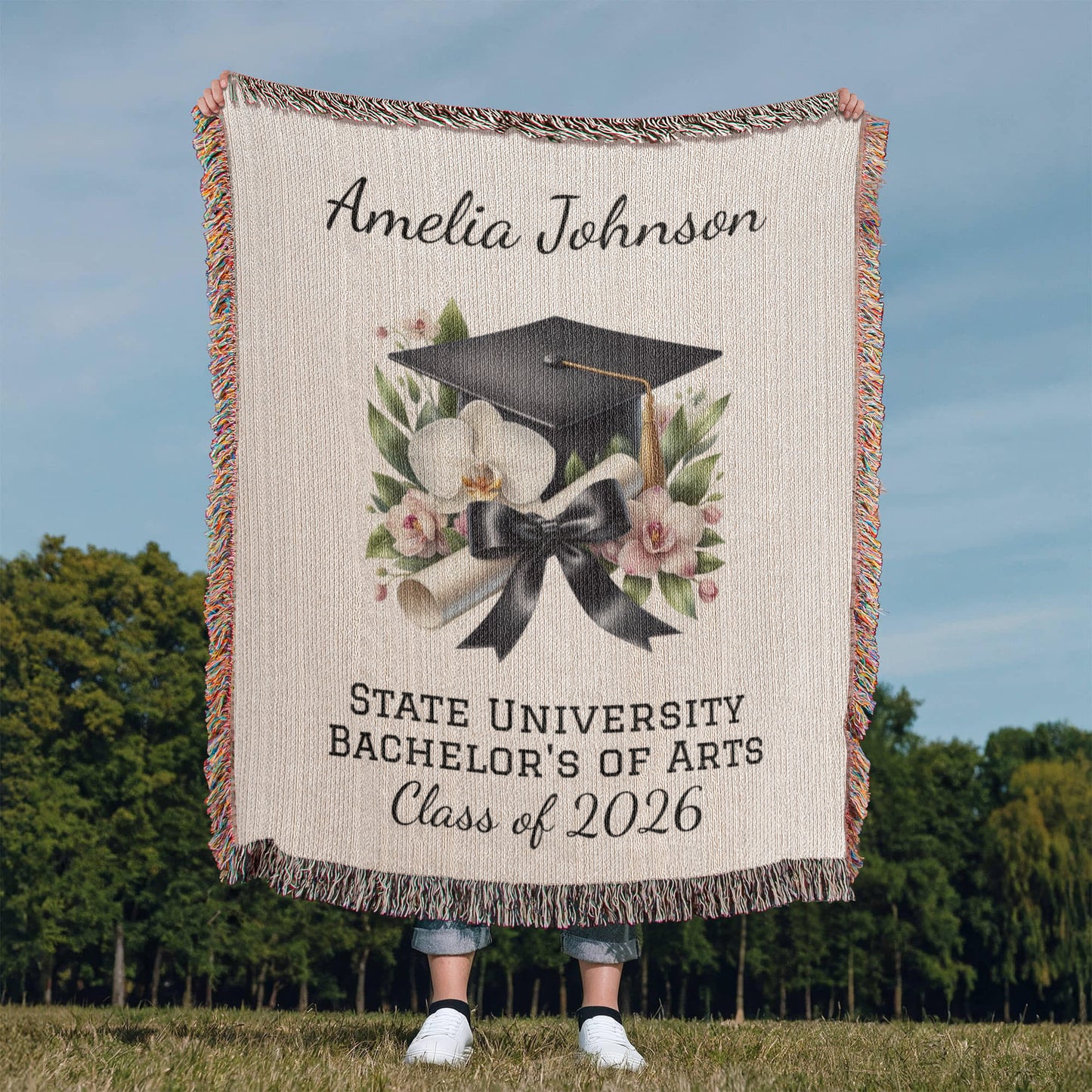 College Graduation Throw Blanket, Class of 2026 Keepsake, Custom Graduate Blanket, Graduation Gift Idea