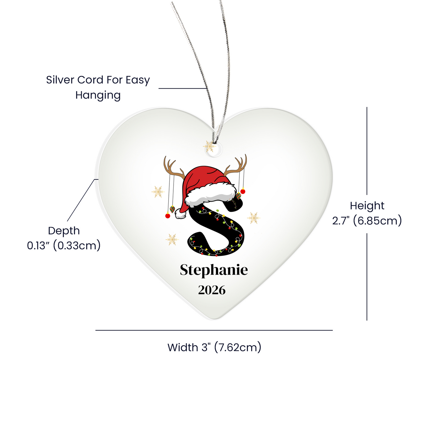 Santa Hat Initial Heart Ornament