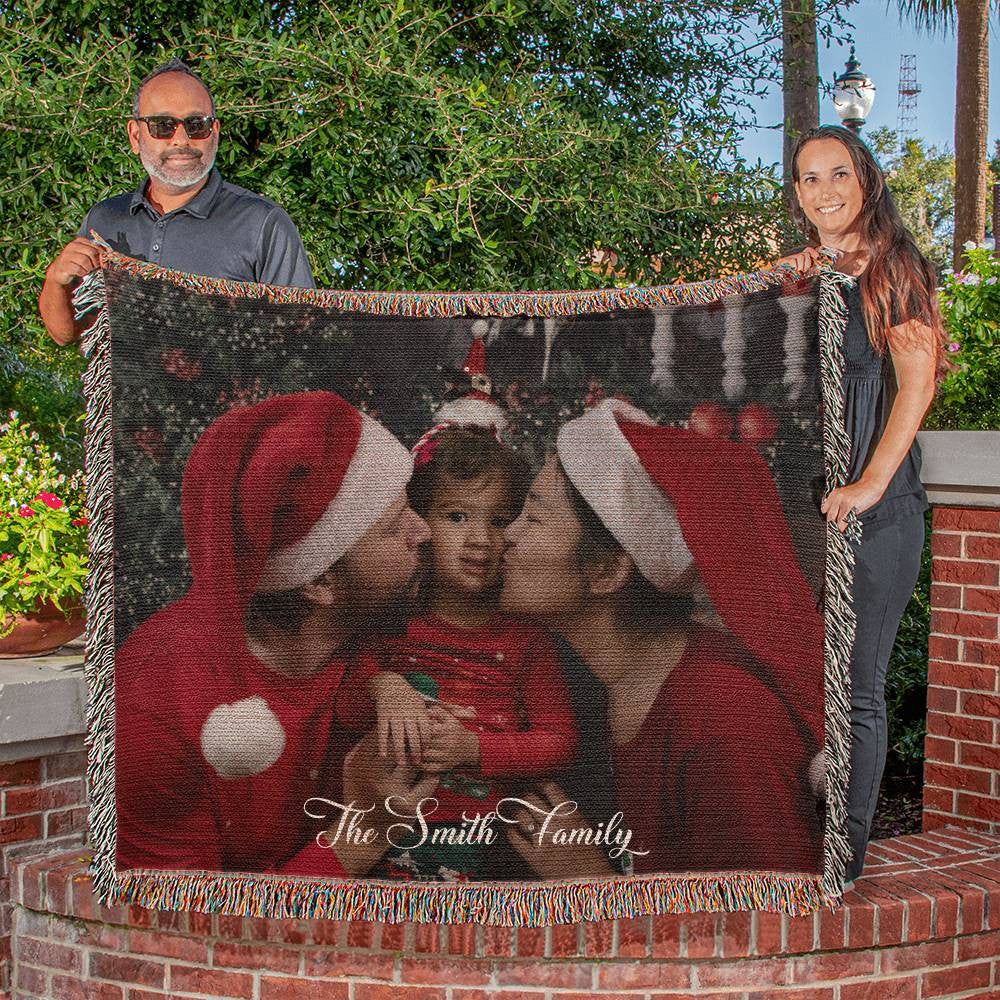 Custom Family Photo Blanket, Personalized Christmas Gifts for Grandma, Custom Blanket with Text, Woven Picture Blanket-[Heartfelt Family Gift]