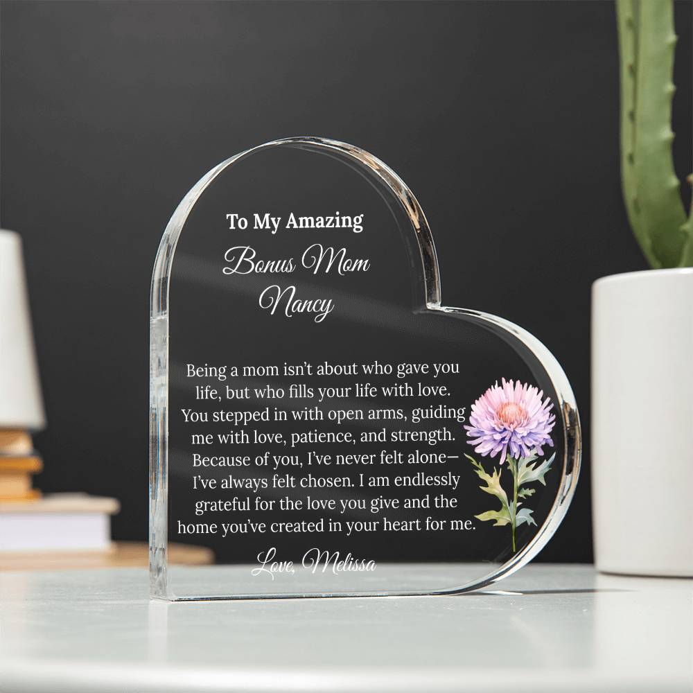 Personalized Bonus Mom Heart Plaque