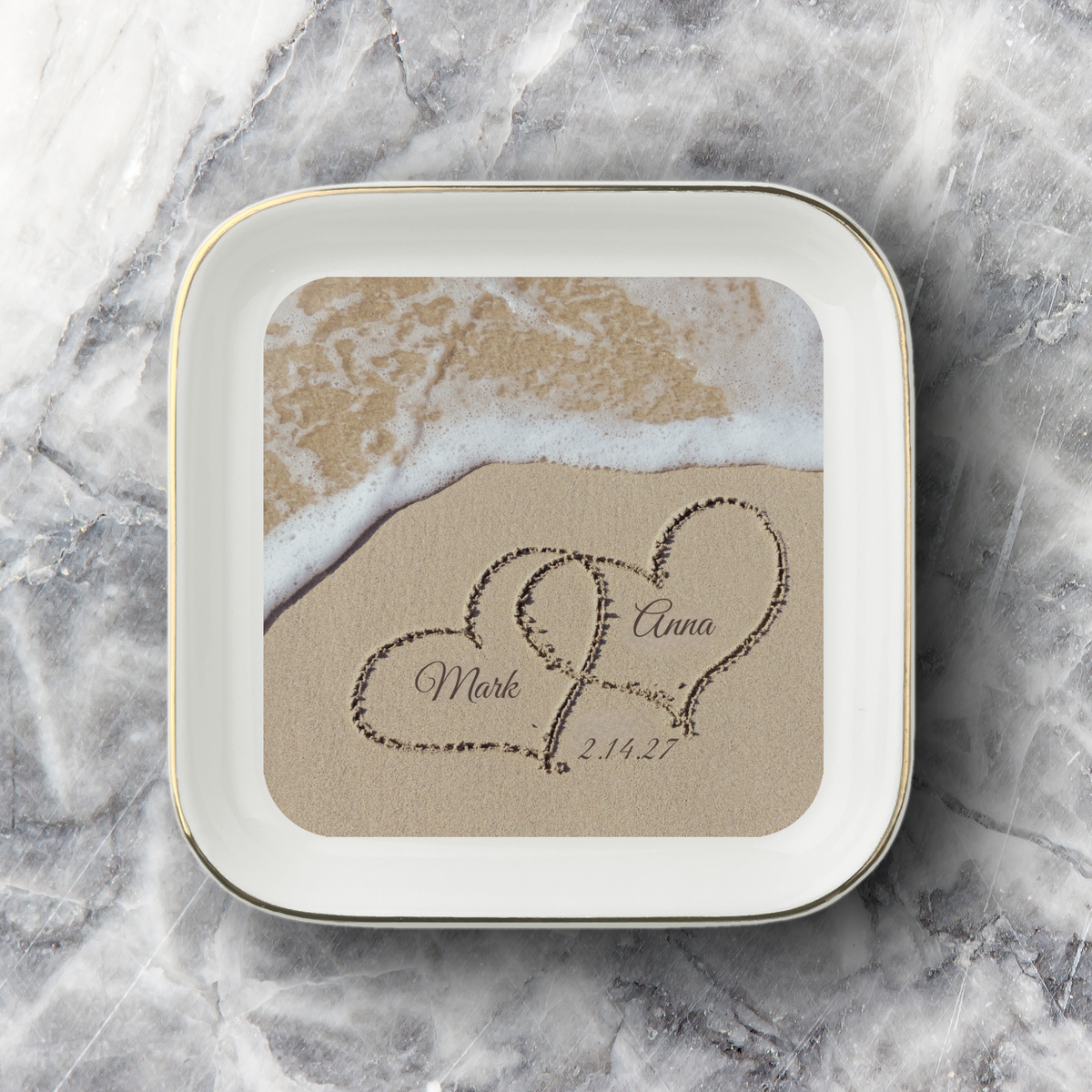 Beach Names in the Sand Couple Jewelry Dish