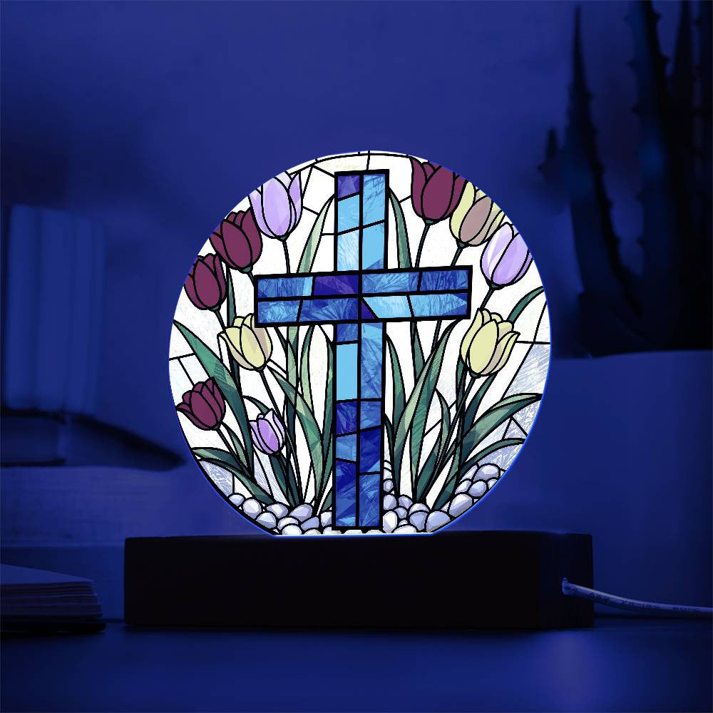 Cross and Tulips Circle Lamp-[Heartfelt Family Gift]
