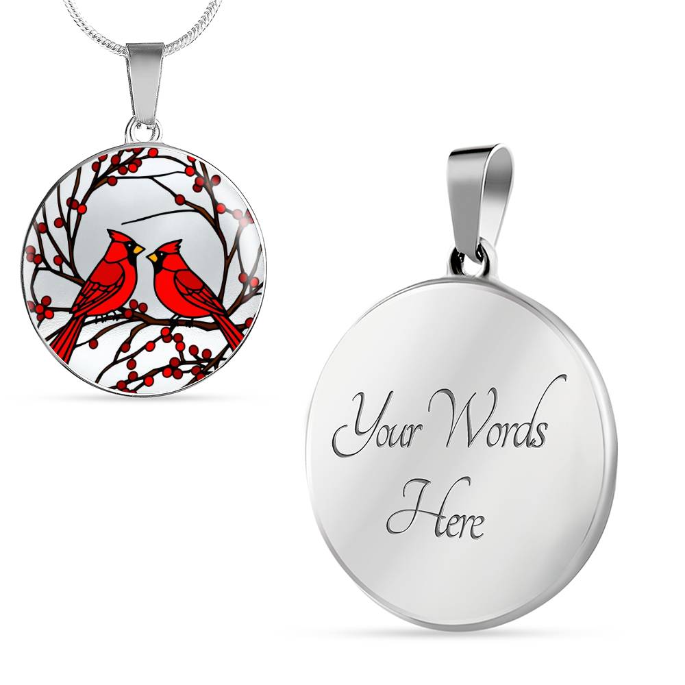 Cardinal Birds Necklace, Floral Pendant, Gold Finish Jewelry Gift, Nature-Inspired Necklace, Red Cardinals Pendant, Elegant Jewelry Gift