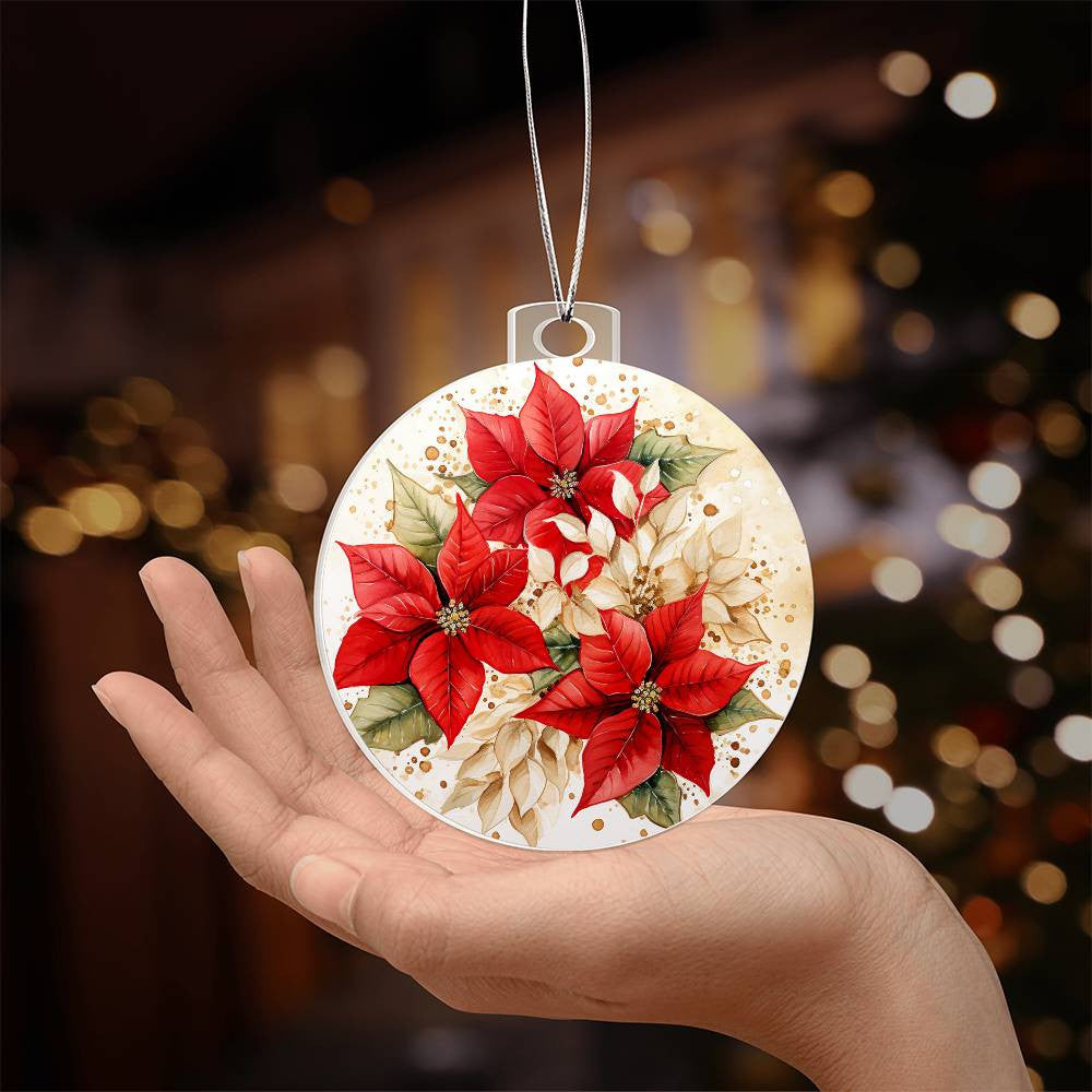 Poinsettia Penquin Acrylic Christmas Ornament-[Heartfelt Family Gift]