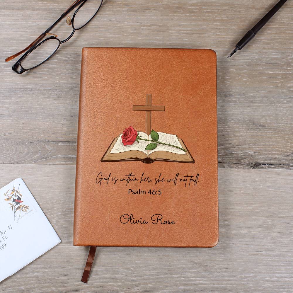Personalized Bible Verse Journal, Psalm 46:5, Leather Notebook, Christian Gift for Women, Custom Name Scripture Keepsake