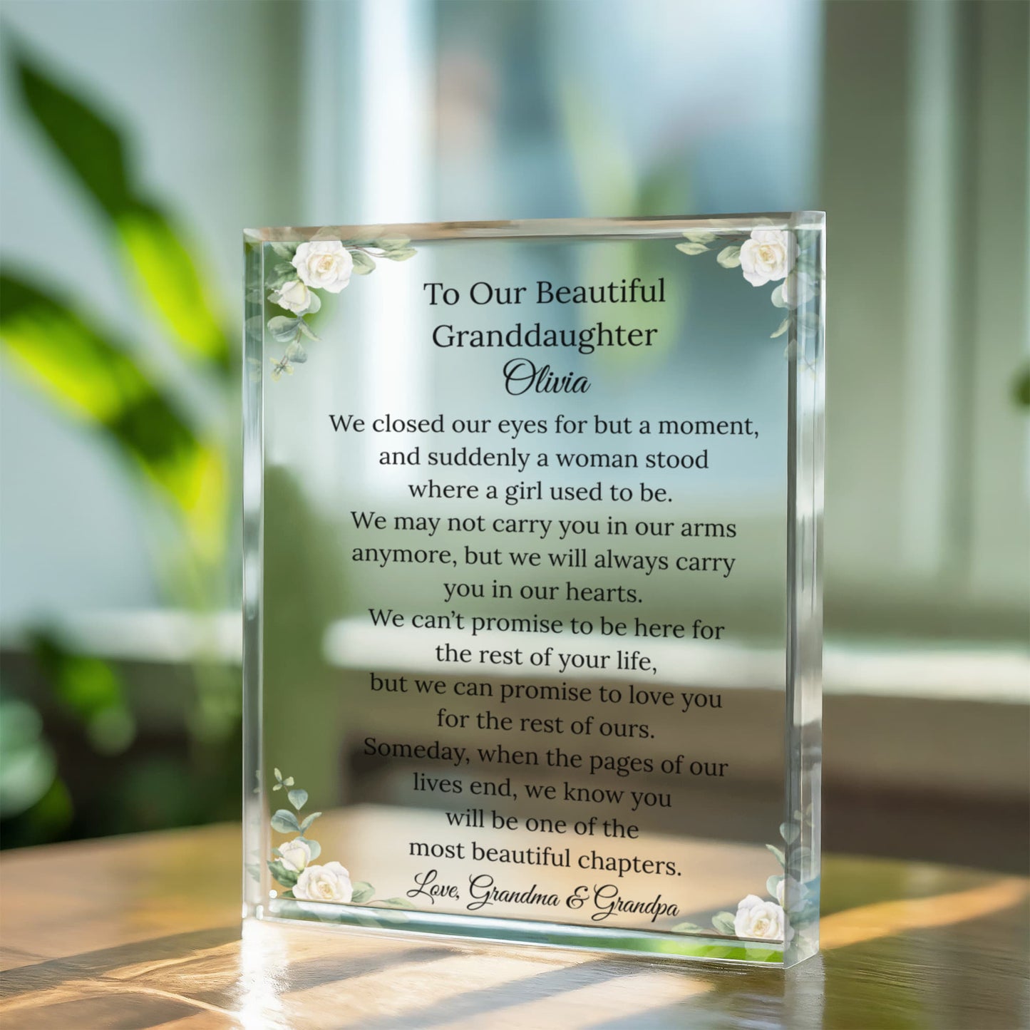To Our Granddaughter Floral Plaque from Grandparents
