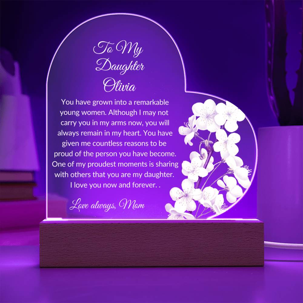 Daughter Acrylic Heart Plaque LED