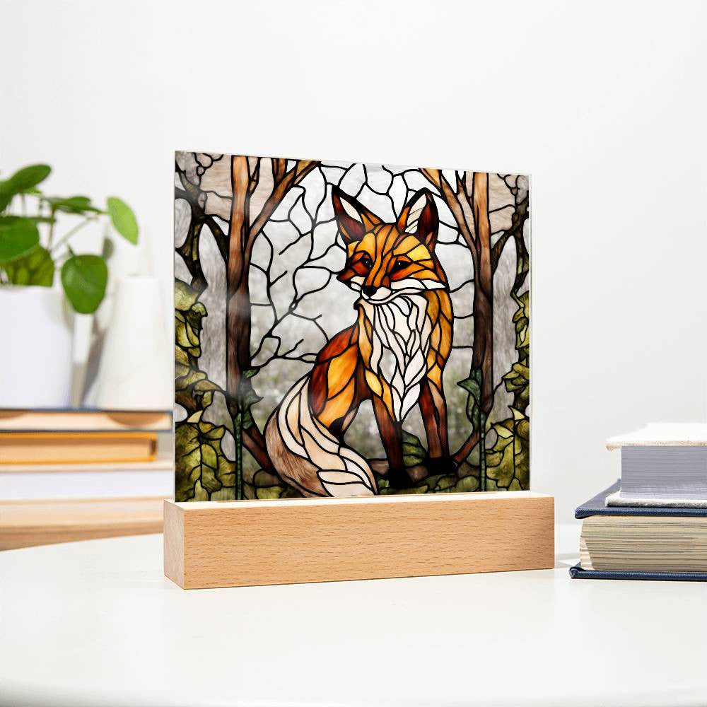 Fox In The Woods Faux Stained Glass Acrylic Plaque Giftt