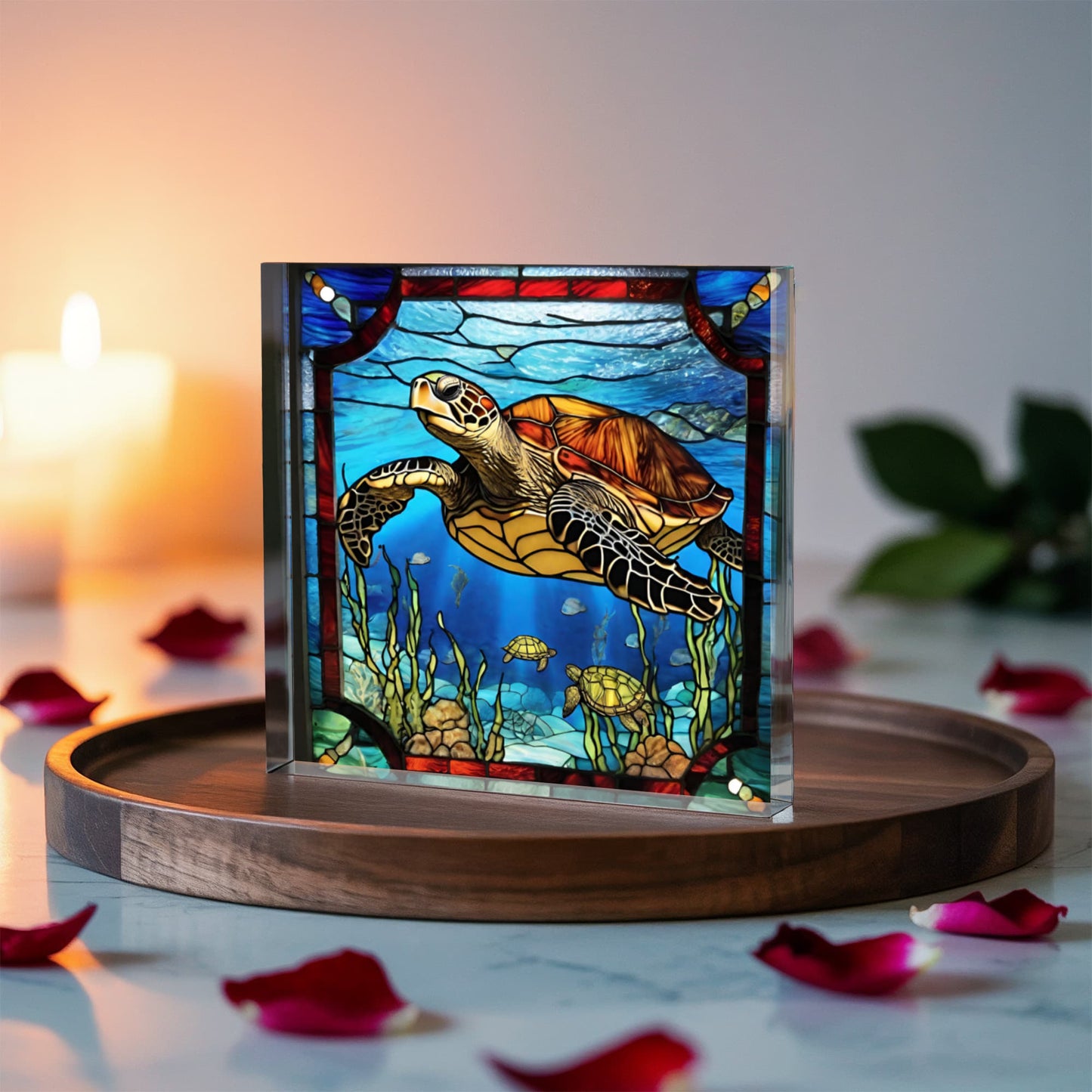 Sea Turtle Stained Glass Style Acrylic Decor