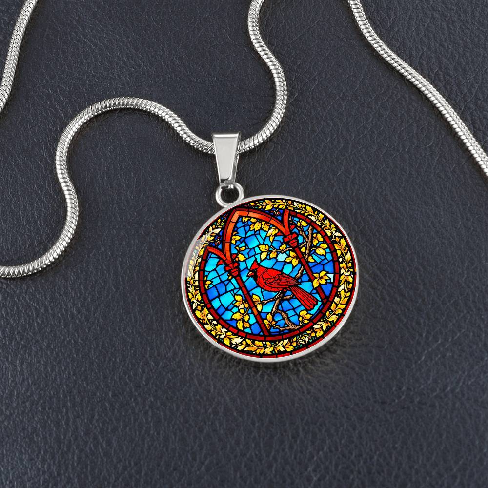 Cardinal Faux Stain Glass Pendant Necklace