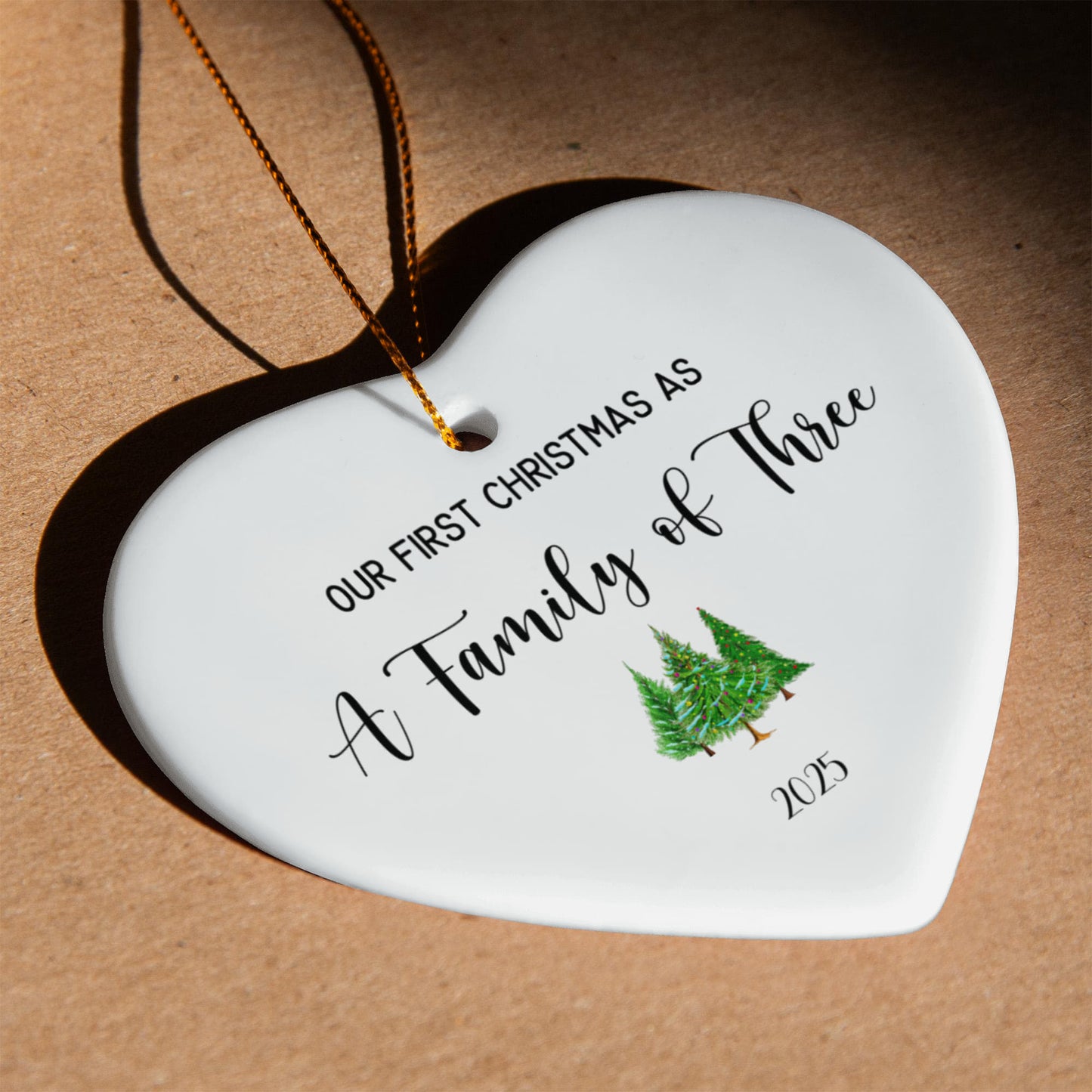 First Christmas As A Family of Three Ceramic Heart Ornament