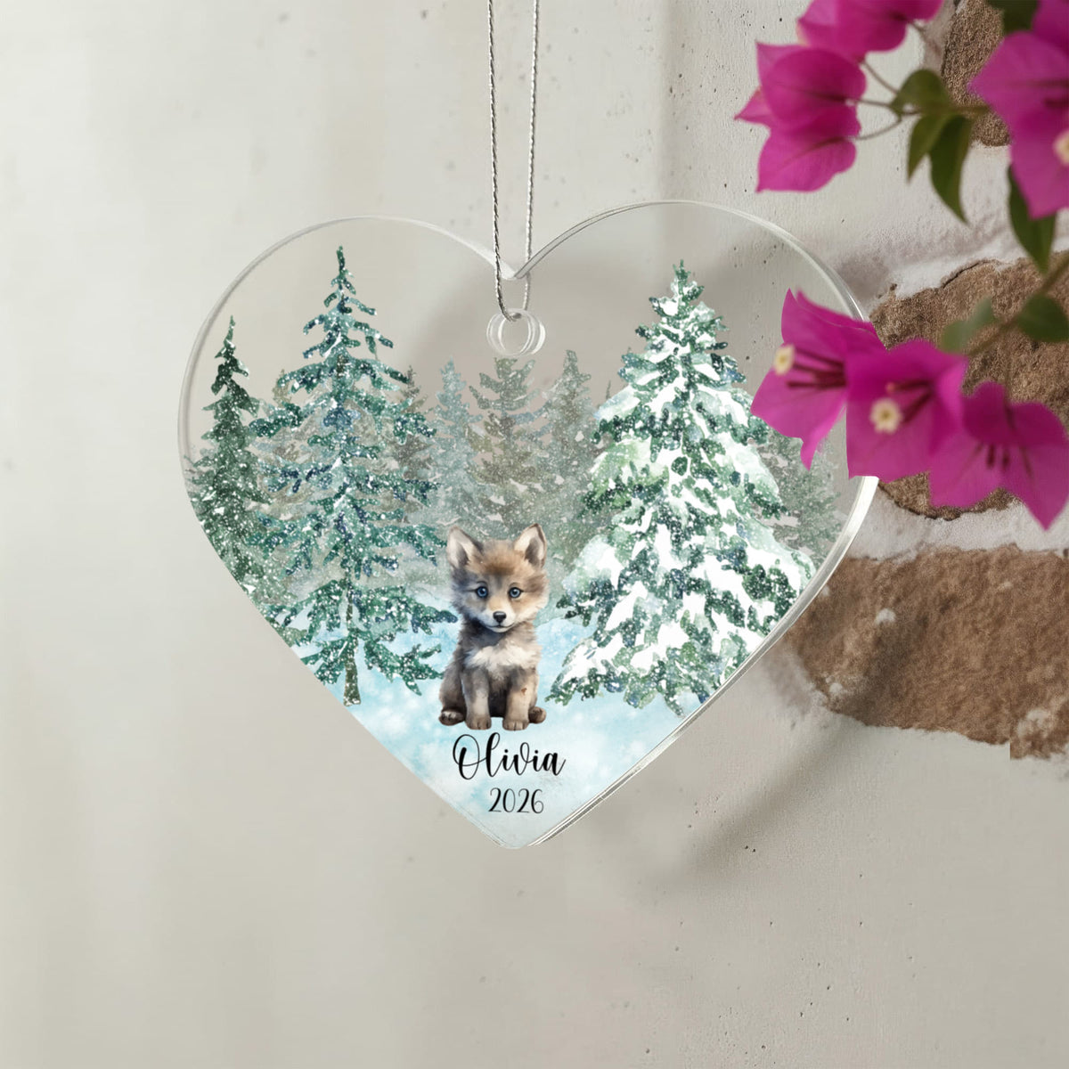 Wolf Woodland  Animal Heart Christmas Ornament for Kids