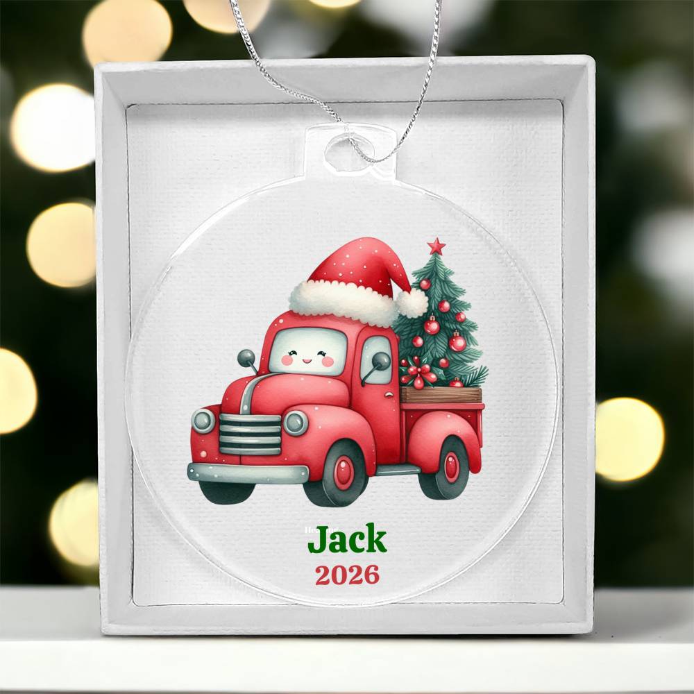 Kids Custom Name Red Truck Ornament