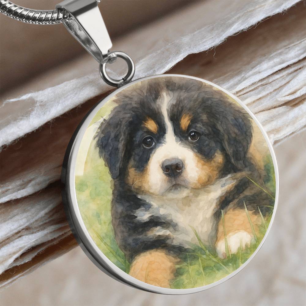 Personalized Watercolor Dog Portrait Necklace with Engraving
