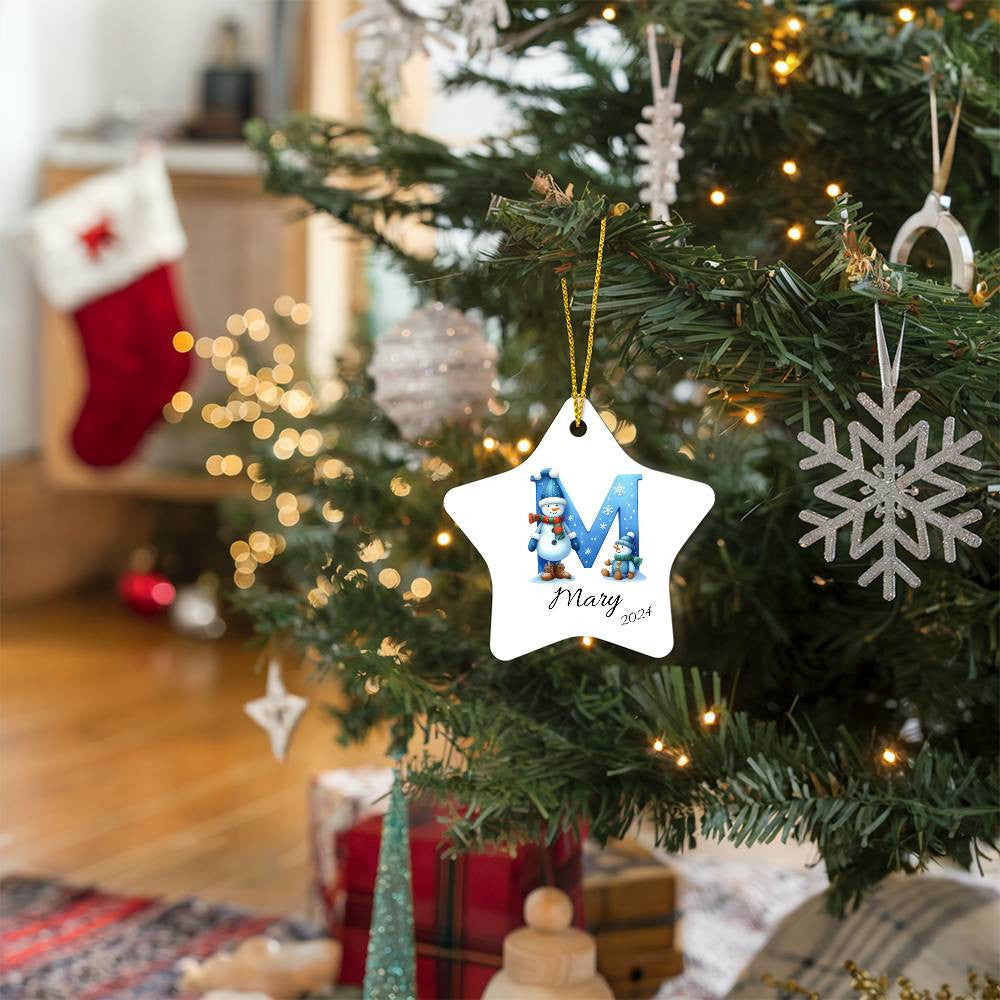 Snowman Initial Star Ornament-[Heartfelt Family Gift]