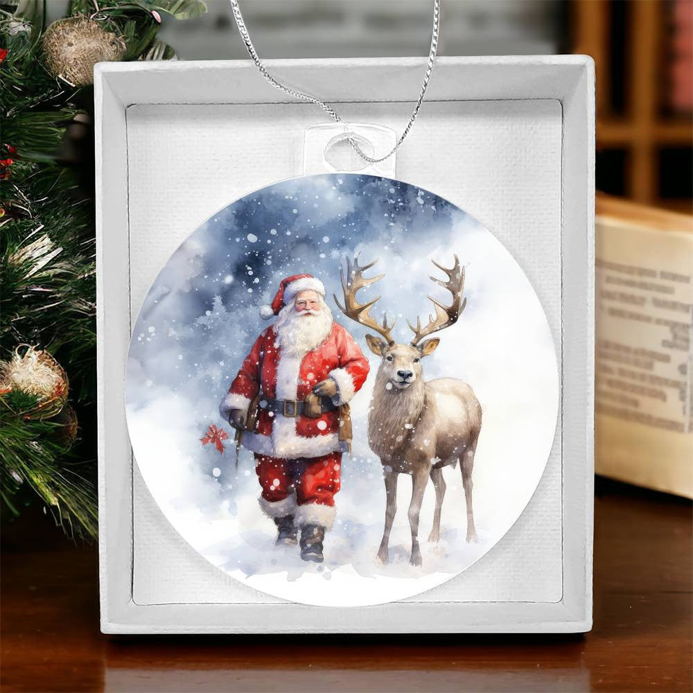 Santa and Reindeer Acrylic Christmas Ornament-[Heartfelt Family Gift]