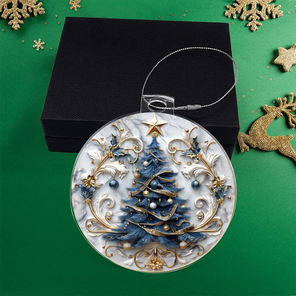 Blue Gold Christmas Tree Acrylic Christmas Ornament-[Heartfelt Family Gift]