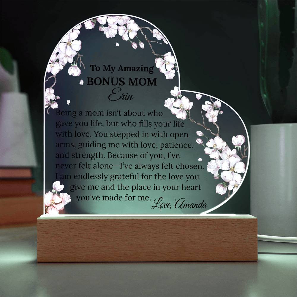 Bonus Mom Acrylic Heart Plaque