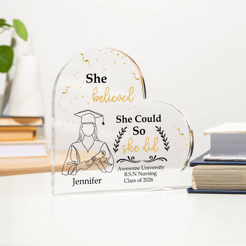 Personalized Graduation Heart Plaque Gift, She Believed She Could So She Did