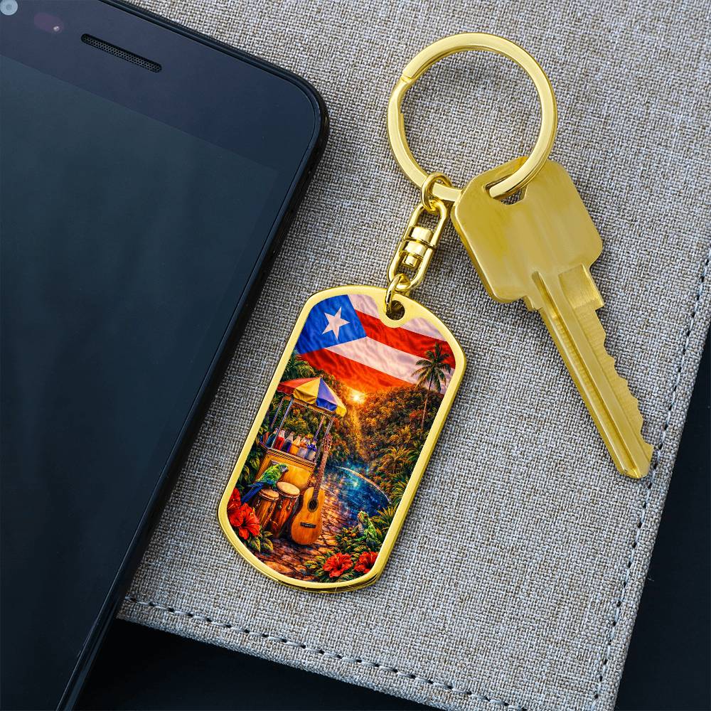 Engraved Puerto Rico Flag Latin American Culture Dog Tag Necklace or Keychain