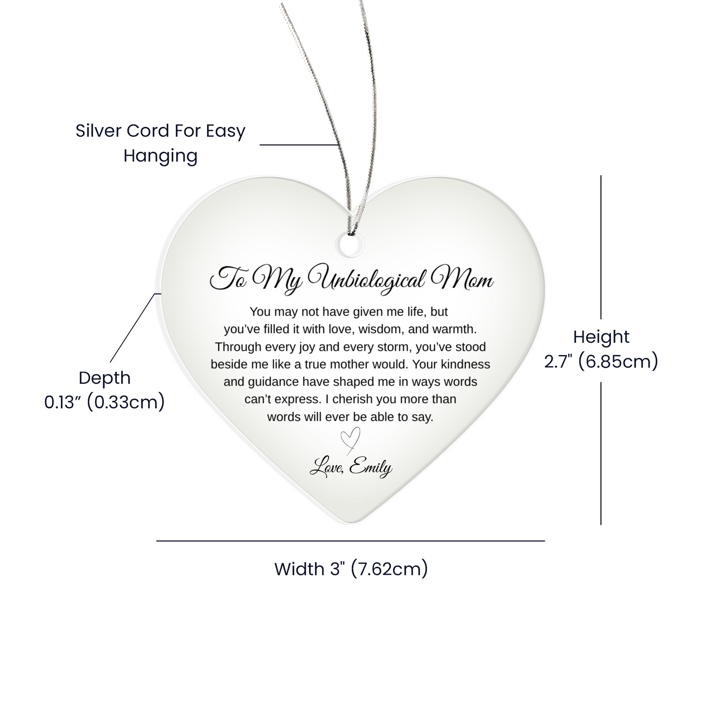 To My Unbiological Mom Ceramic Heart Ornament