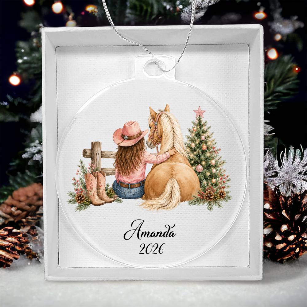 Personalized Cowgirl Horse Ornament