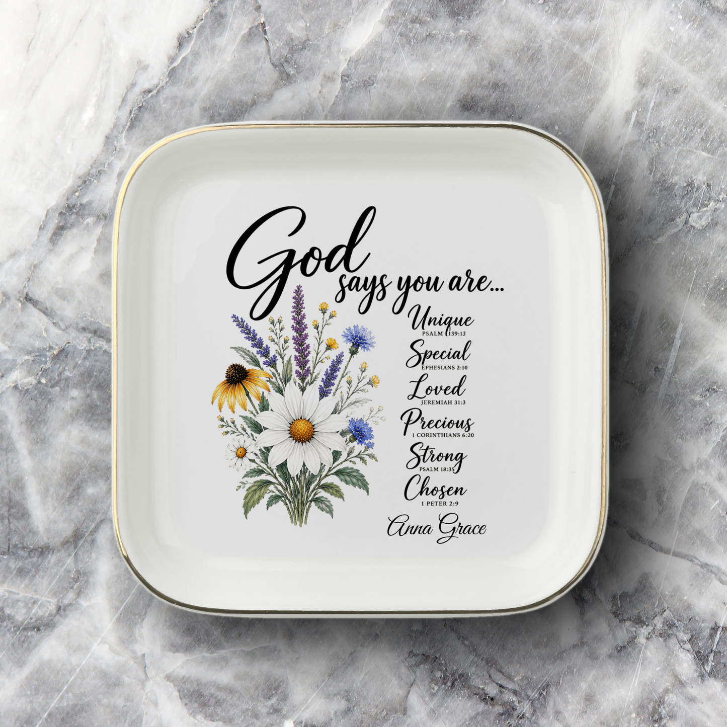 God Says You Are Bible Verse Jewelry Ring Trinket Tray