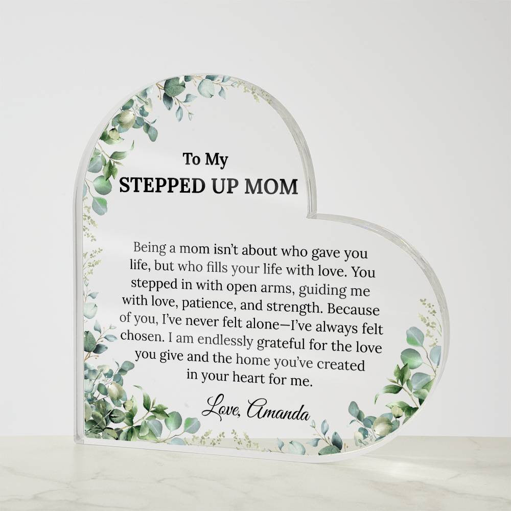 Personalized Stepped Up Mom Heart Plaque