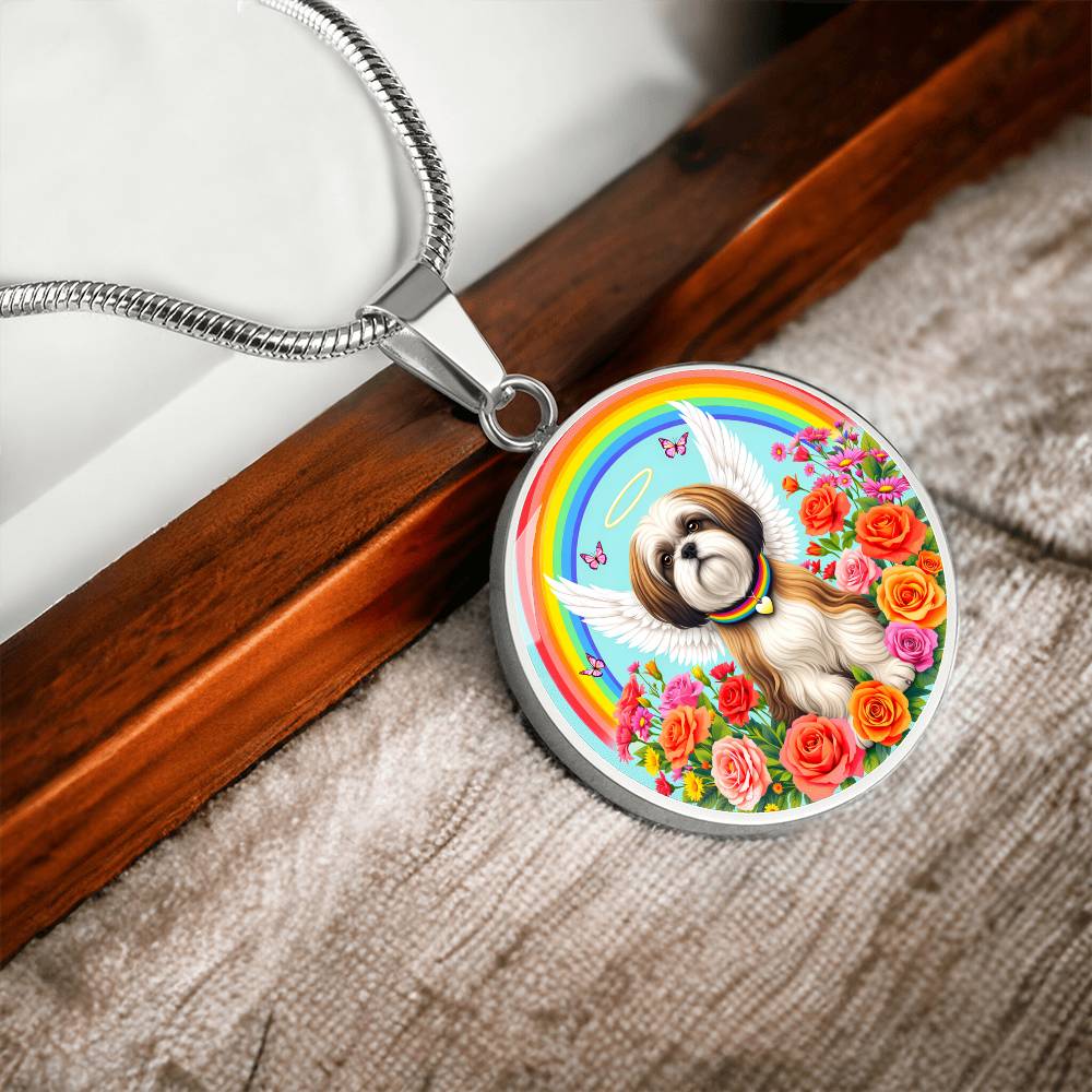 Shih Tzu Memorial Necklace with Rainbow Bridge, Personalized Pet Keepsake Pendant