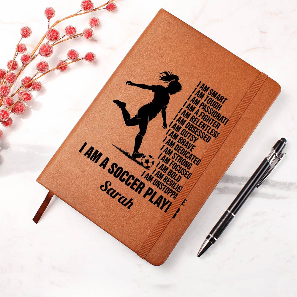 Personalized Soccer Player Affirmation Journal, Vegan Leather Cover, Empowering Gift, Custom Name, Motivation Notebook