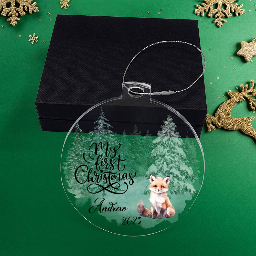 Baby's 1st Christmas Raccoon Woodland Acrylic Ornament