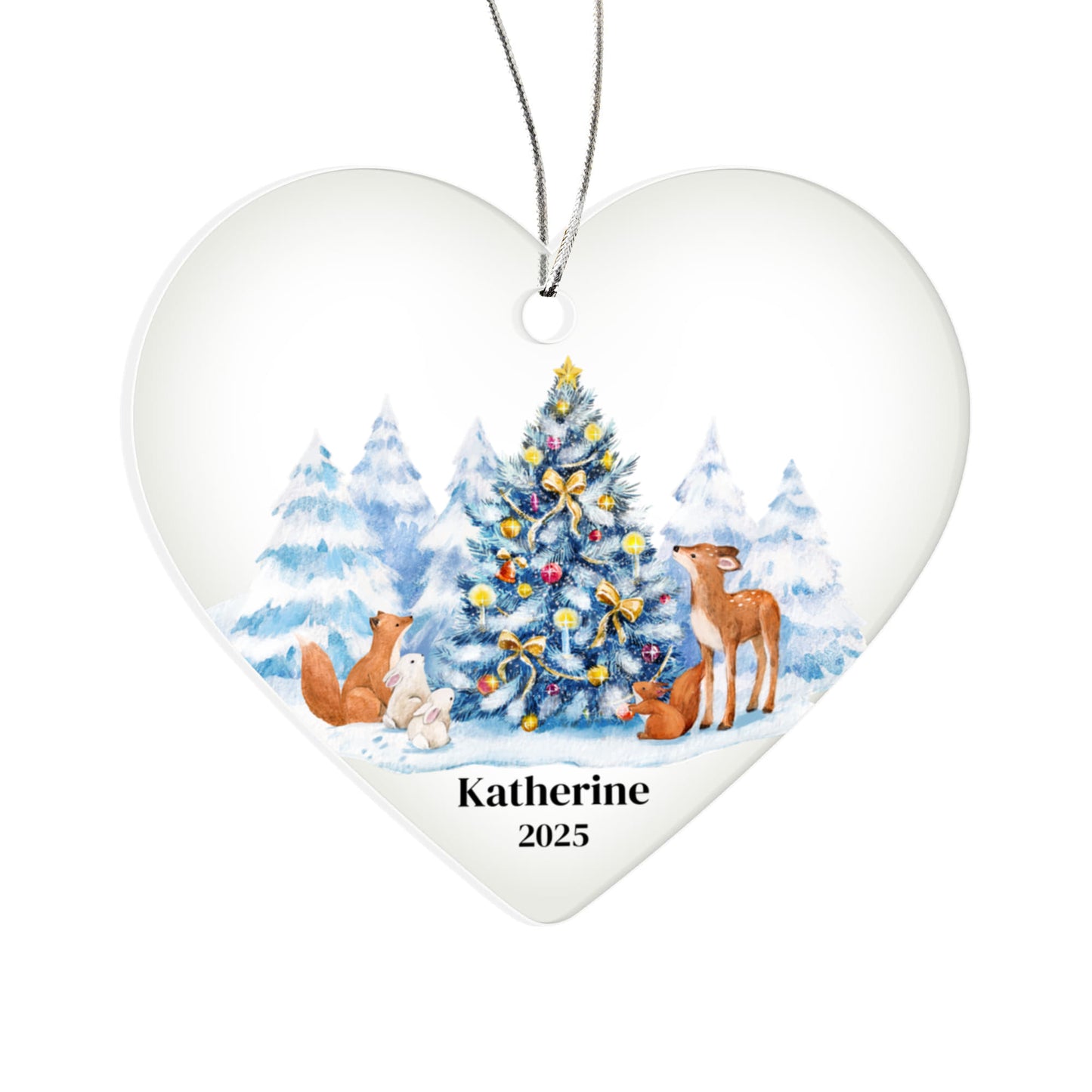 Personalized Woodland Animals Acrylic Heart Ornament