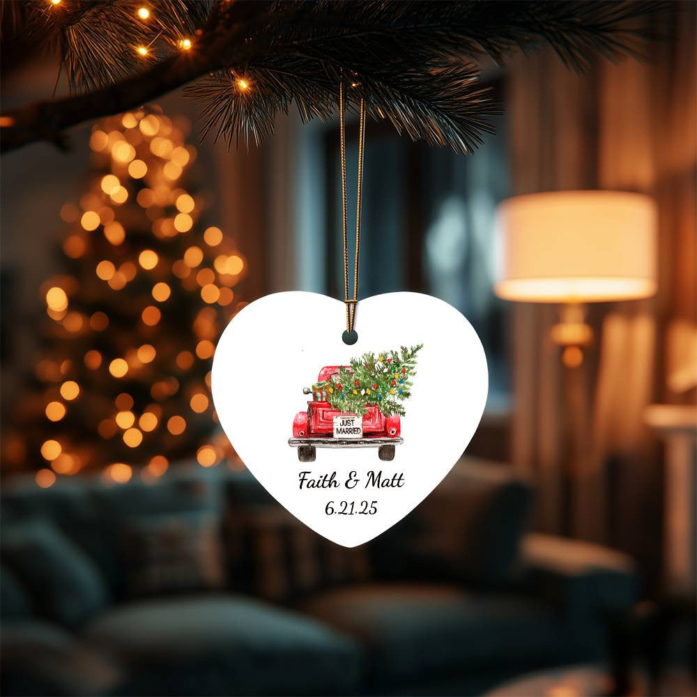 1st Christmas Married Heart Ornament-[Heartfelt Family Gift]