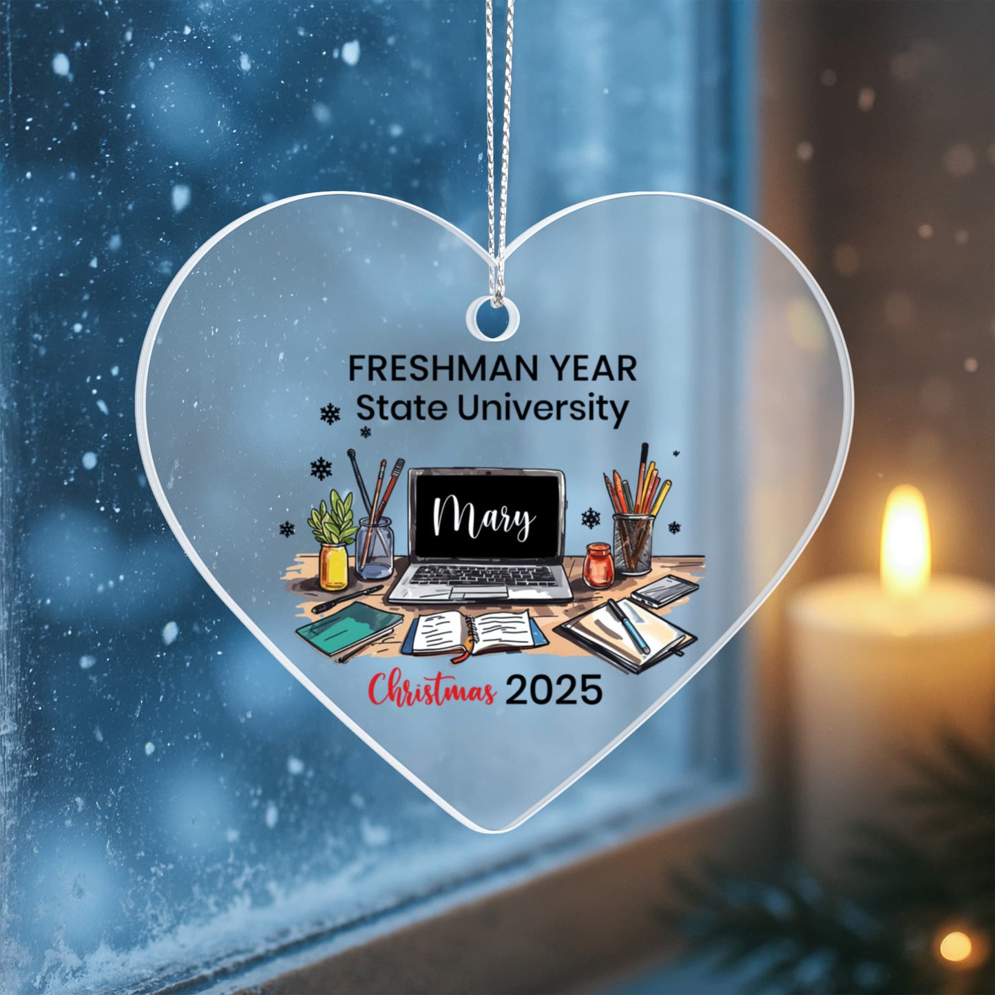 Freshman Year of College Acrylic Heart Ornament