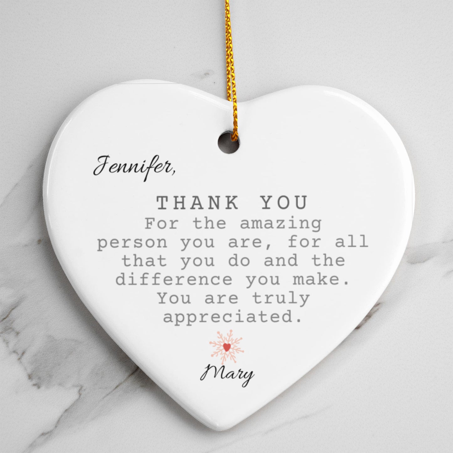 Thank You Ceramic Heart Ornament