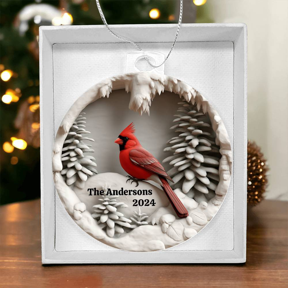 Cardinal Family Name Date Custom Christmas Ornament-[Heartfelt Family Gift]