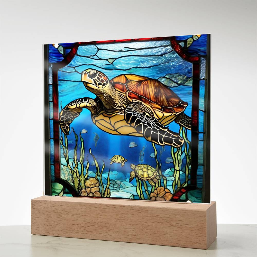 LED Stained Glass Sea Turtle Nightlight - Ocean Art for Beach House or Girls Room - Turtle Lover Gift-[Heartfelt Family Gift]