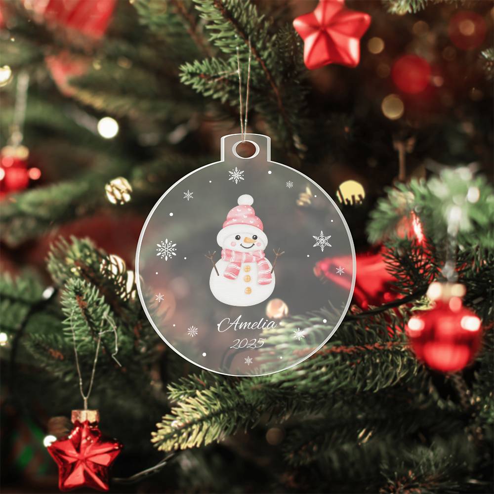 Pink snowman Christmas tree ornament