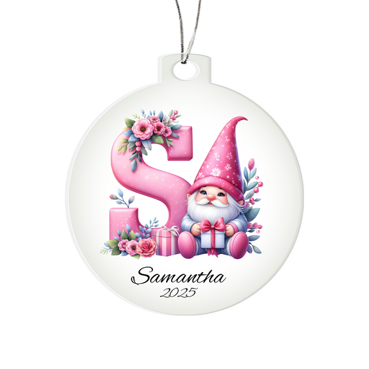Pink Gnome Galentine Christmas Ornament