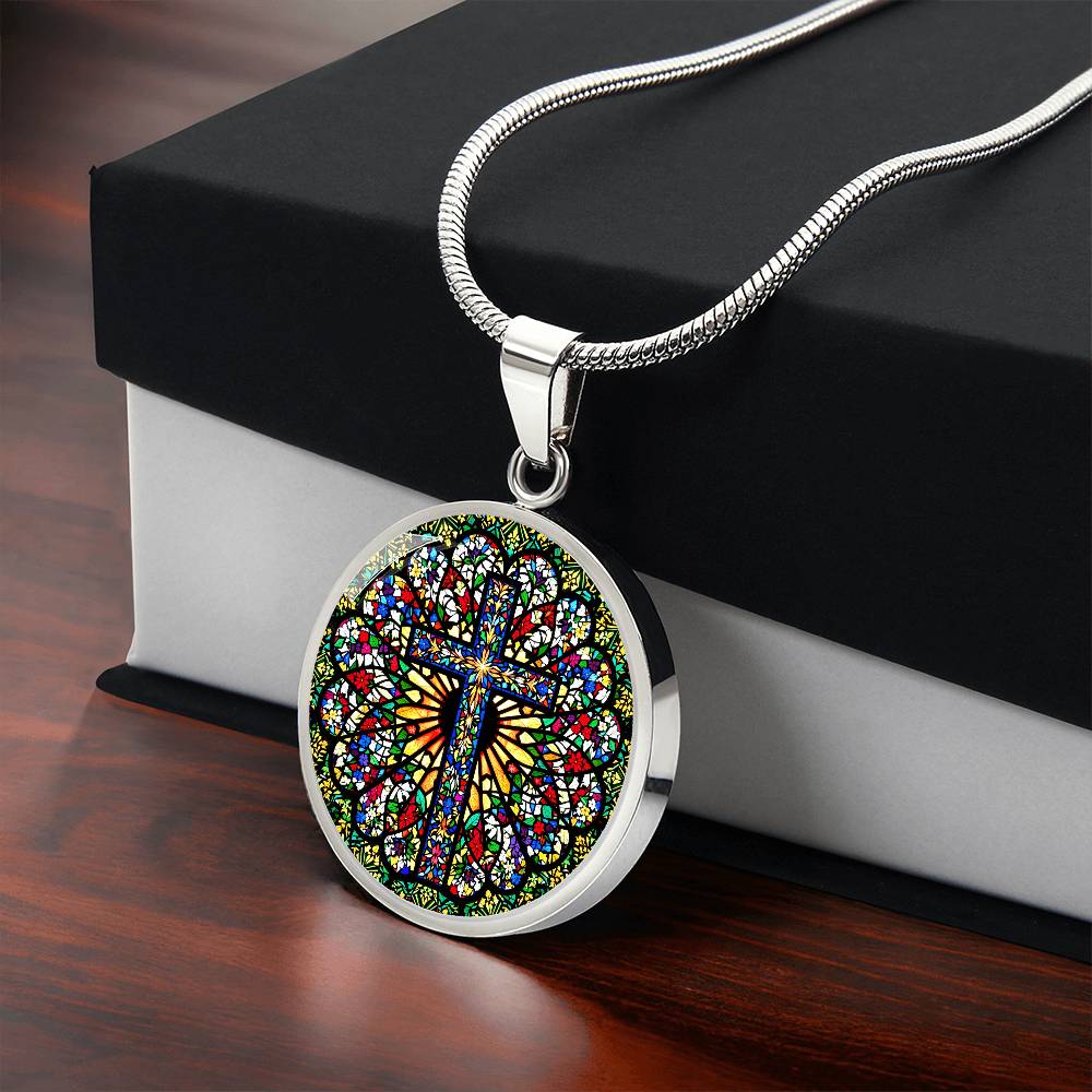 Stained Glass Style Cross Pendant Necklace