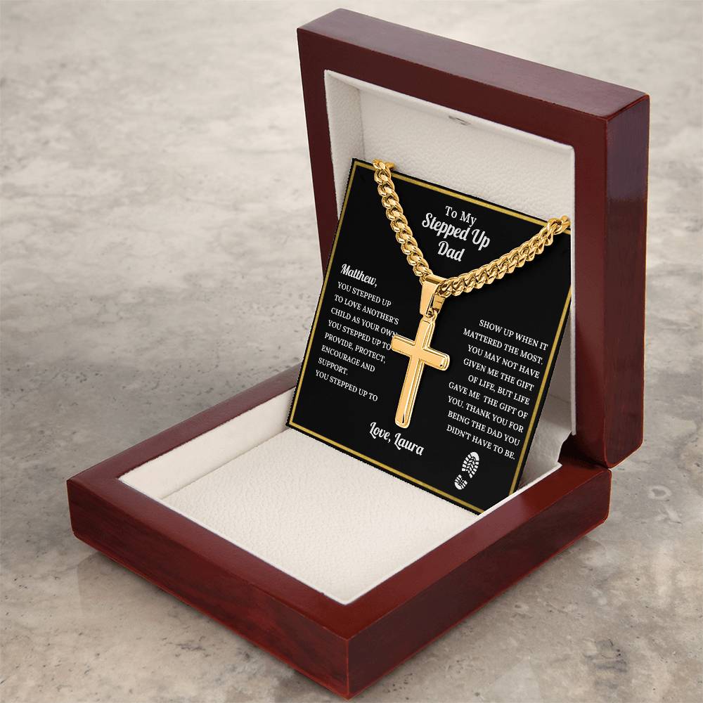 Personalized Stepdad Cross with Cuban Link Chain