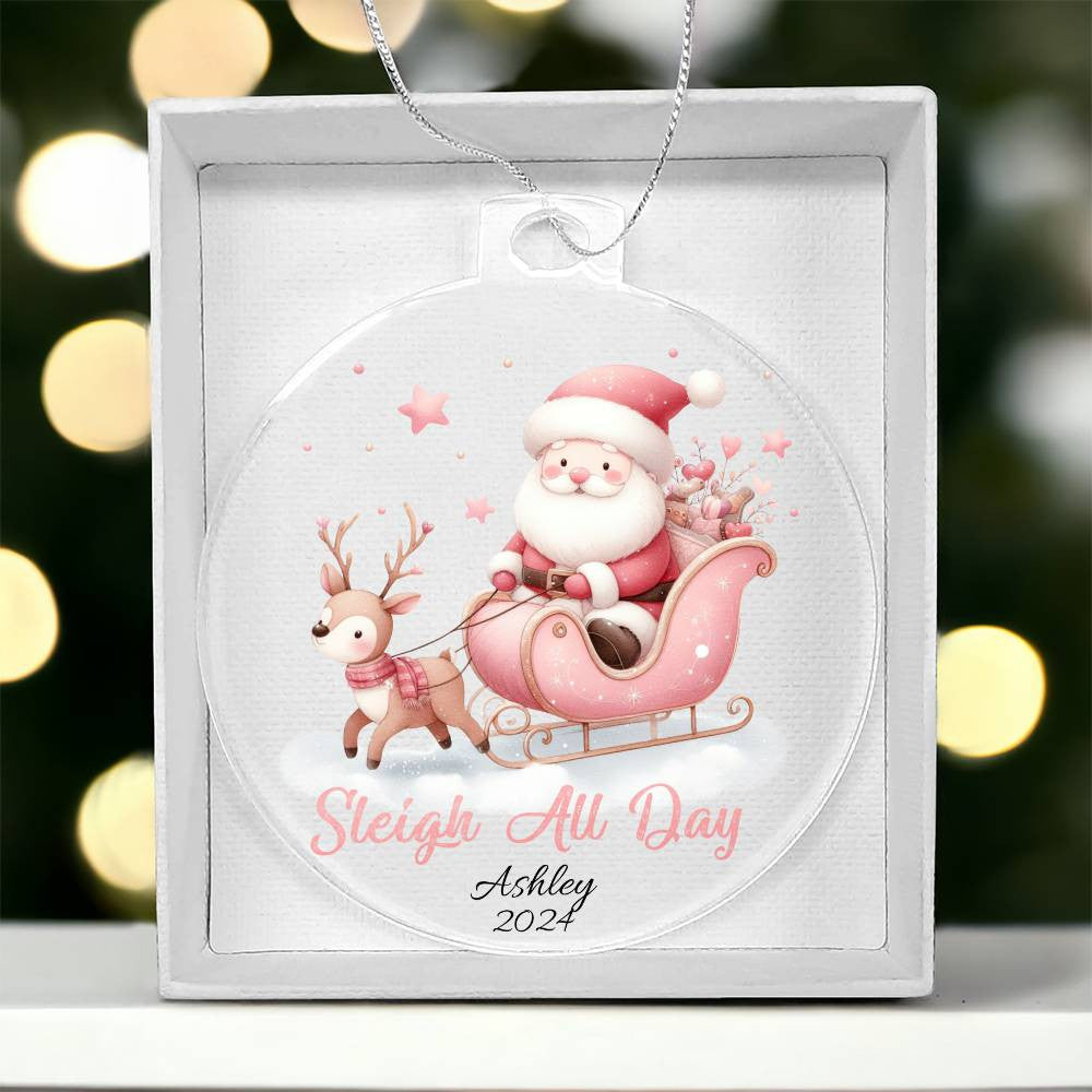 Pink Sleigh All Day Acrylic Christmas Ornament-[Heartfelt Family Gift]