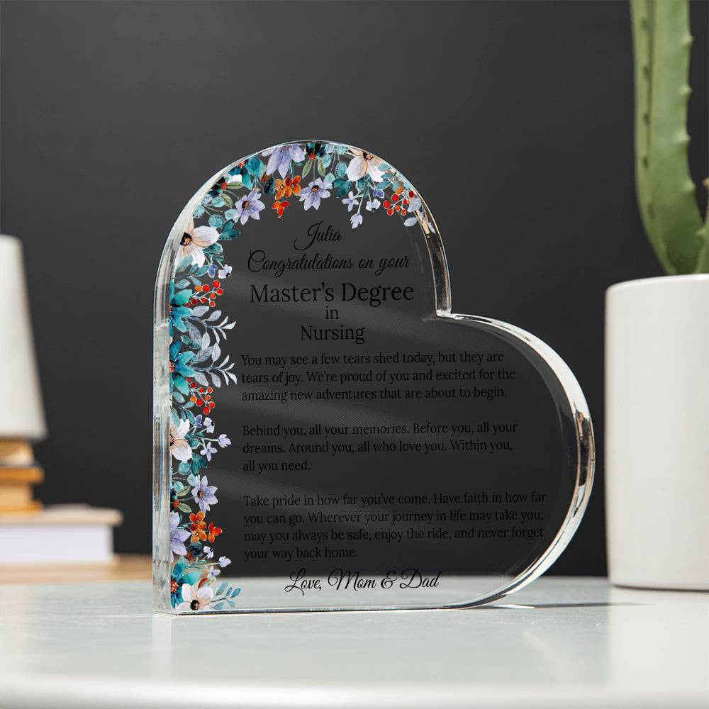 Personalized Master's Degree Heart Plaque