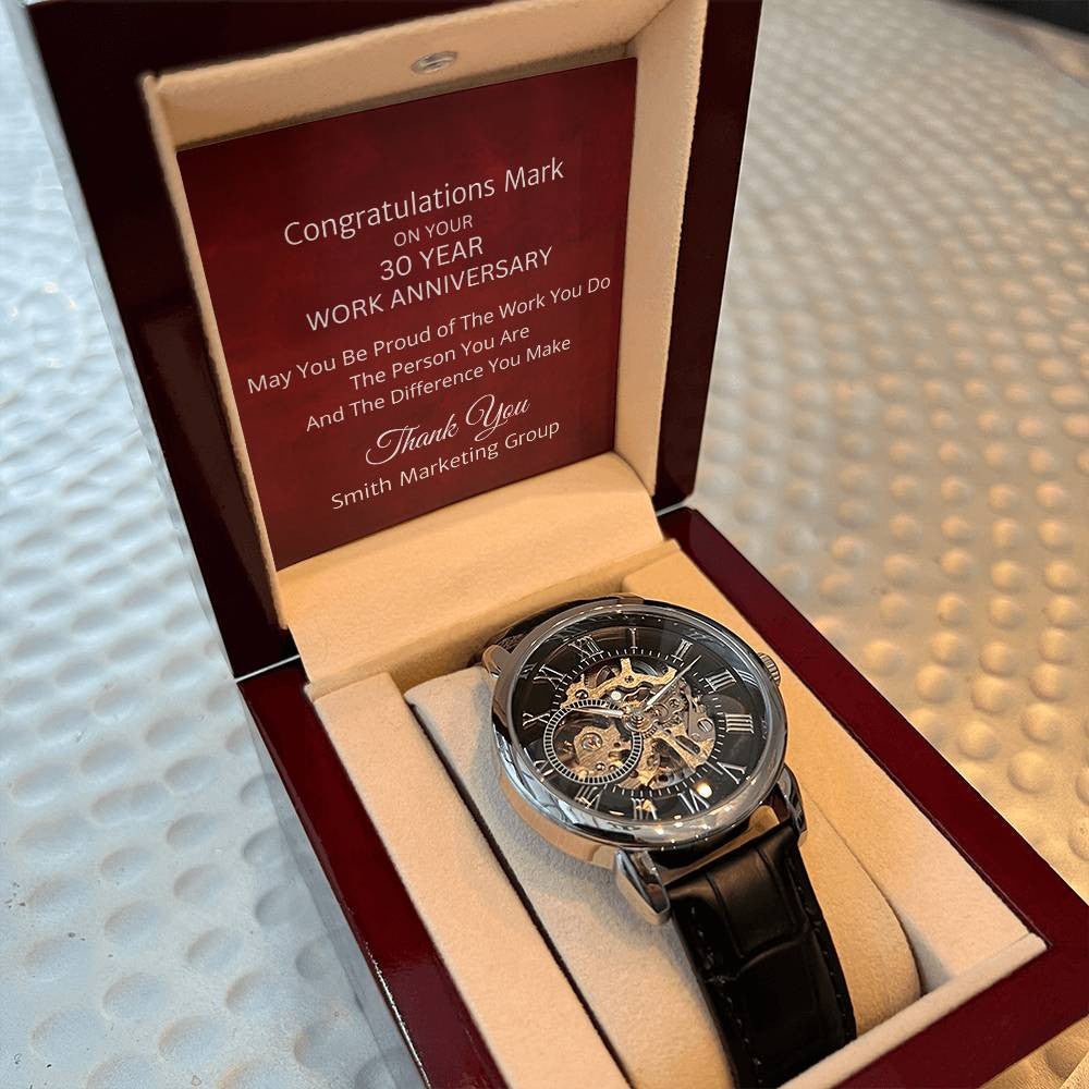 Personalized 30 Year Work Anniversary Openwork Watch - Corporate Employee Appreciation Gifts-[Heartfelt Family Gift]