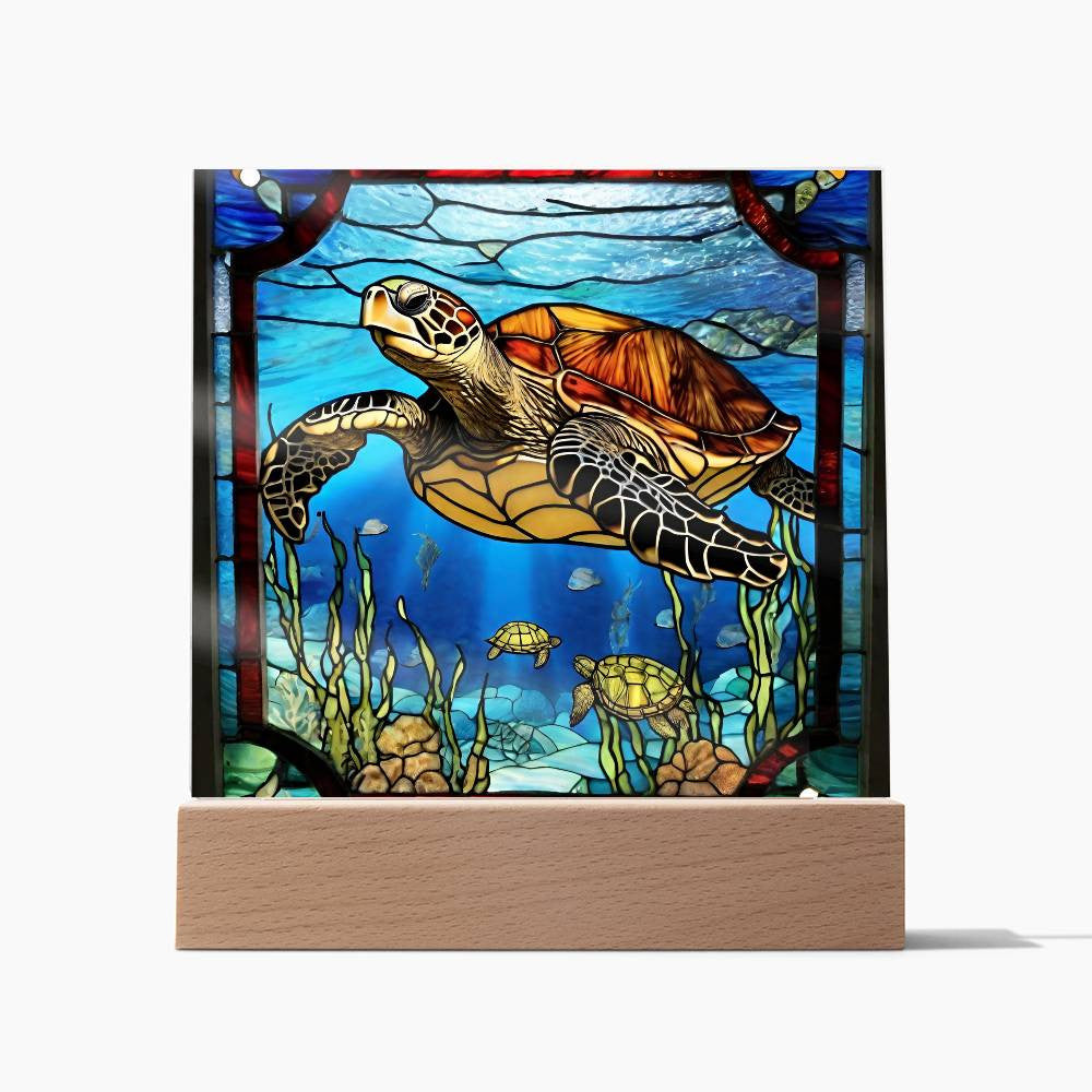 LED Stained Glass Sea Turtle Nightlight - Ocean Art for Beach House or Girls Room - Turtle Lover Gift-[Heartfelt Family Gift]