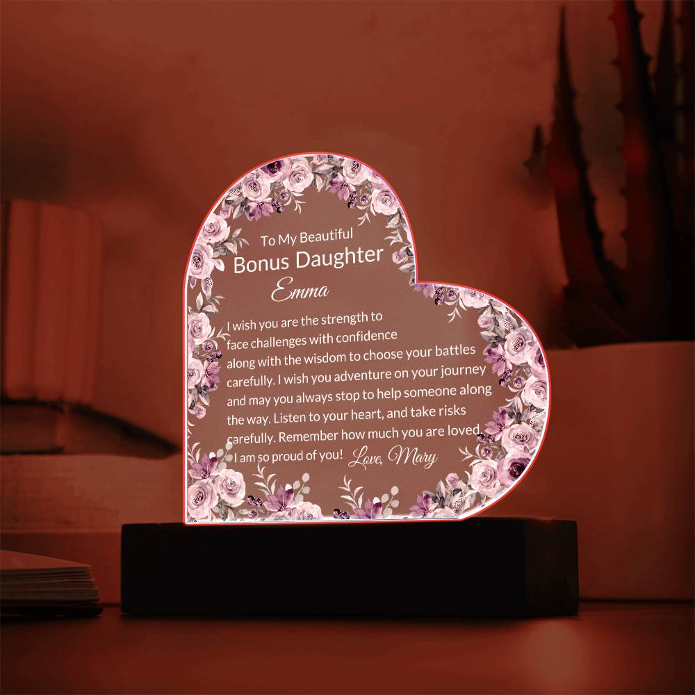 Bonus Daughter Personalized LED  Heart Plaque