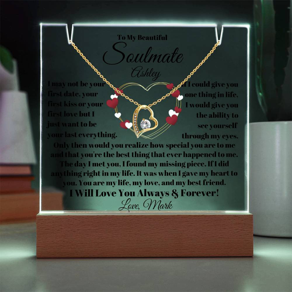 Soulmate Acrylic Heart Necklace & Plaque Gift Set-[Heartfelt Family Gift]